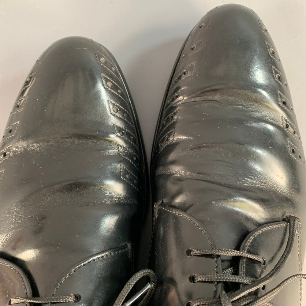 PRADA Size 7 Black Perforated Leather Derby Lace-Up Shoes - Picture 10 of 10